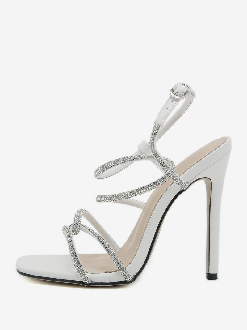 Sandálias Femininas Salto Agulha Peep Toe Couro Pu - Branco