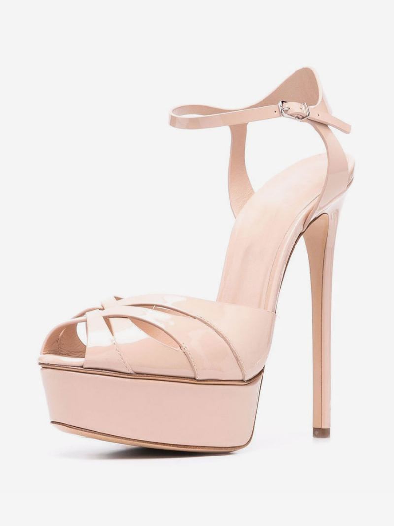 Sandálias Salto Feminino Branco Peep Toe Plataforma Agulha Sapatos Festa - Rosa Suave