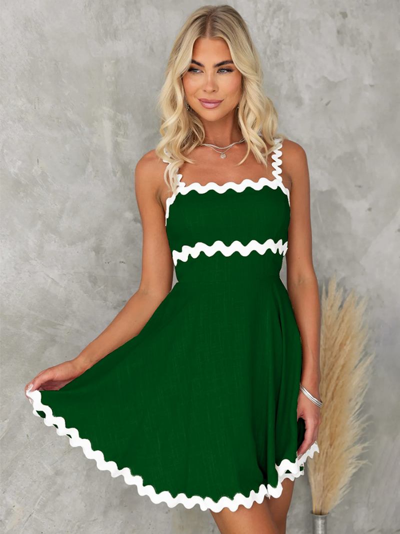 Vestido Feminino Dois Tons Sem Mangas Estiramento Sexy Mini Vestidos Verão - Verde