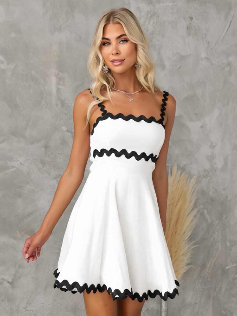 Vestido Feminino Dois Tons Sem Mangas Estiramento Sexy Mini Vestidos Verão - Branco