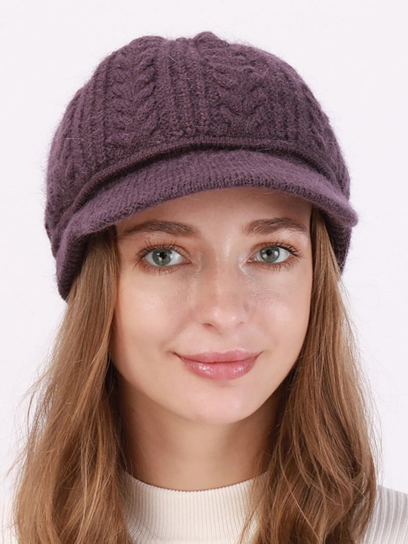 Boina Chapéu Tricotado Cor Sólida Diária Casual Outono Inverno Bonés Para Mulheres - Roxo