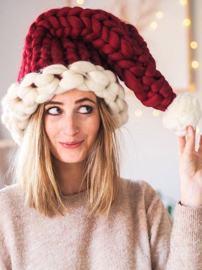 Boné Decoração Pompons Tricotados À Mão Para A Família Com Chapéu Papai Noel Natal