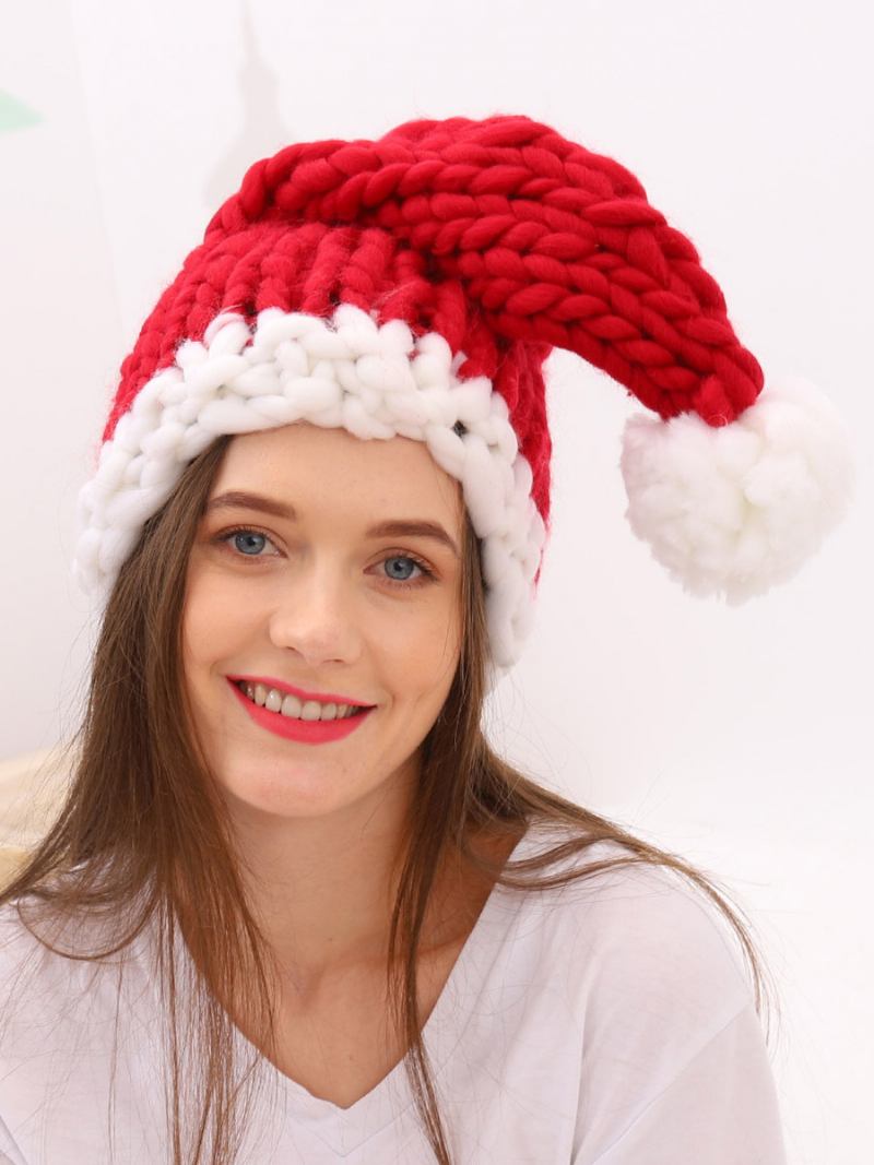 Boné Decoração Pompons Tricotados À Mão Para A Família Com Chapéu Papai Noel Natal - Vermelho