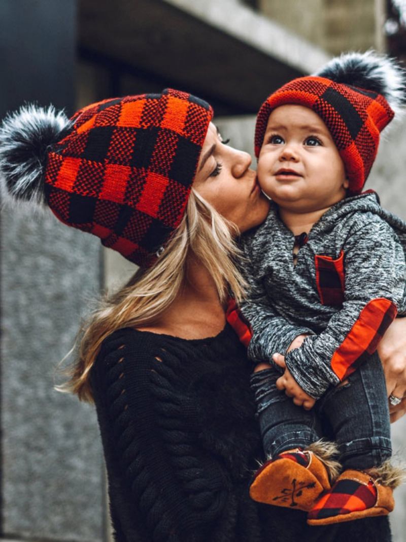 Boné Xadrez Pom Poms Crochê Bonés Femininos Para Primavera Outono Inverno