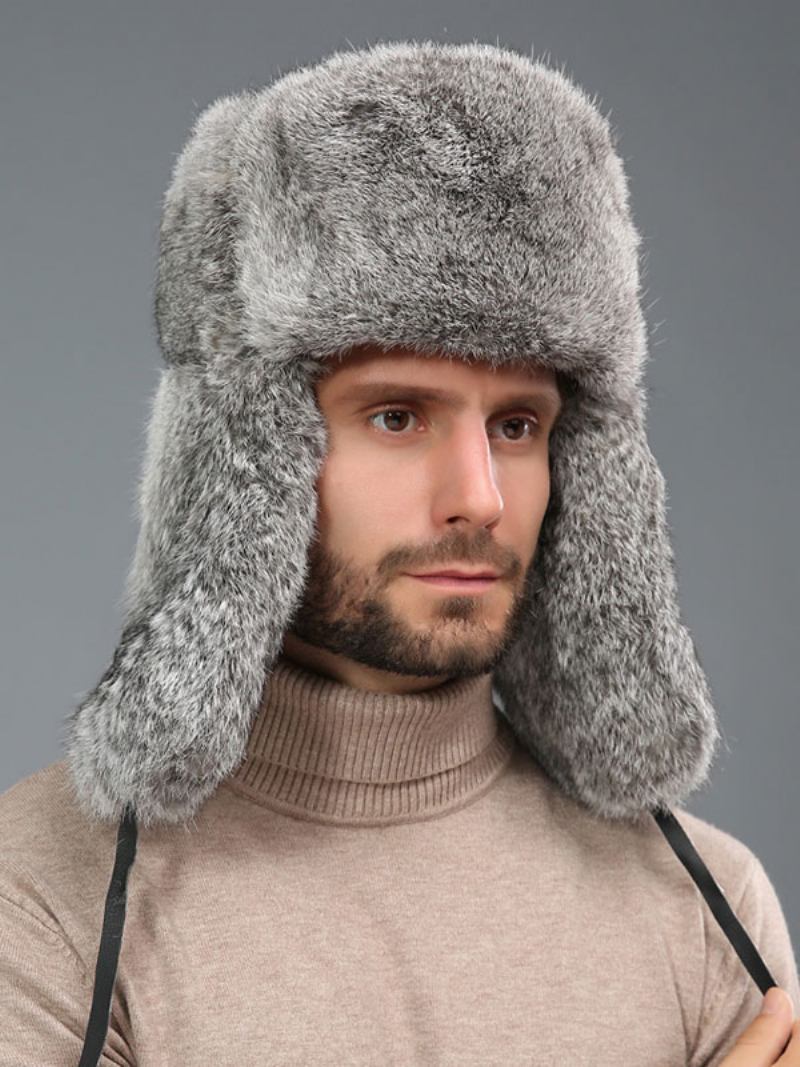 Bonés Para Homens Modernos Pele Sintética Chapéus Quentes Inverno Chapéu Russo Ushanka - Cinza