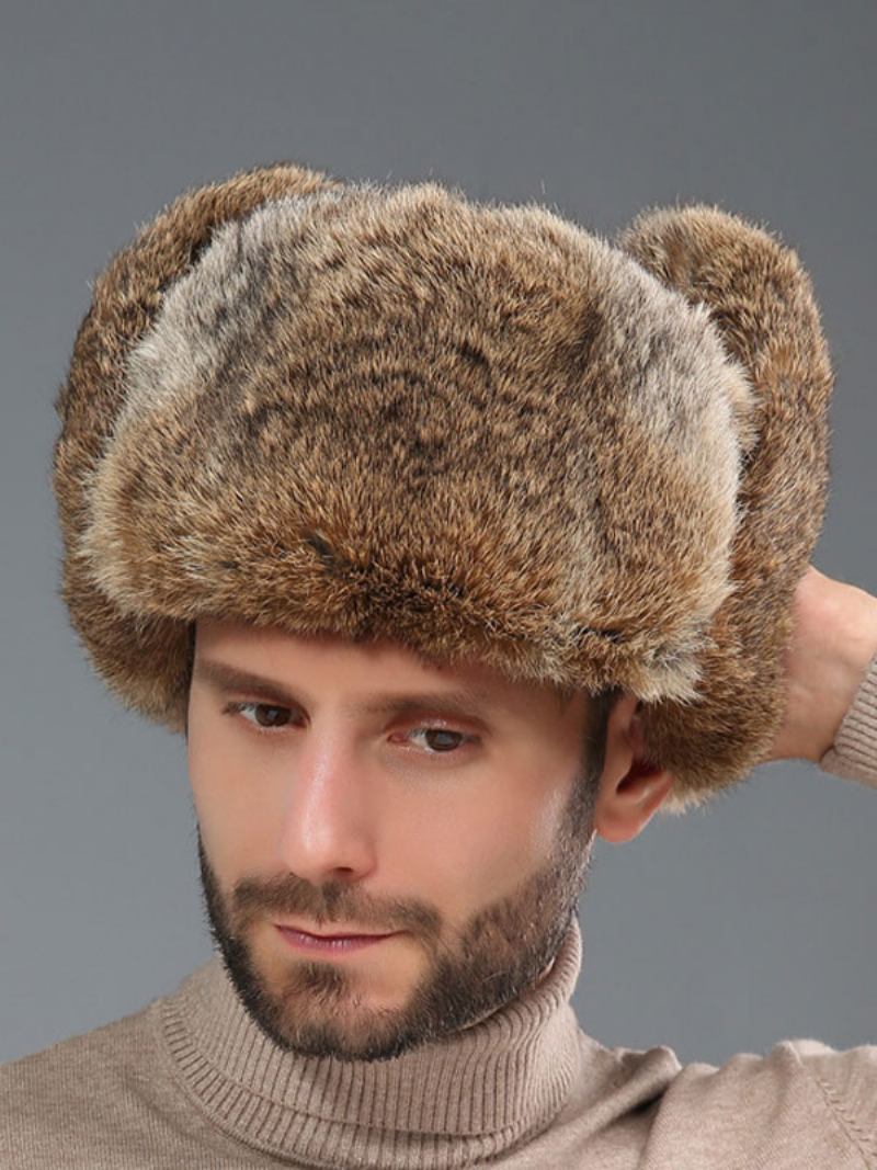 Bonés Para Homens Modernos Pele Sintética Chapéus Quentes Inverno Chapéu Russo Ushanka - Caqui