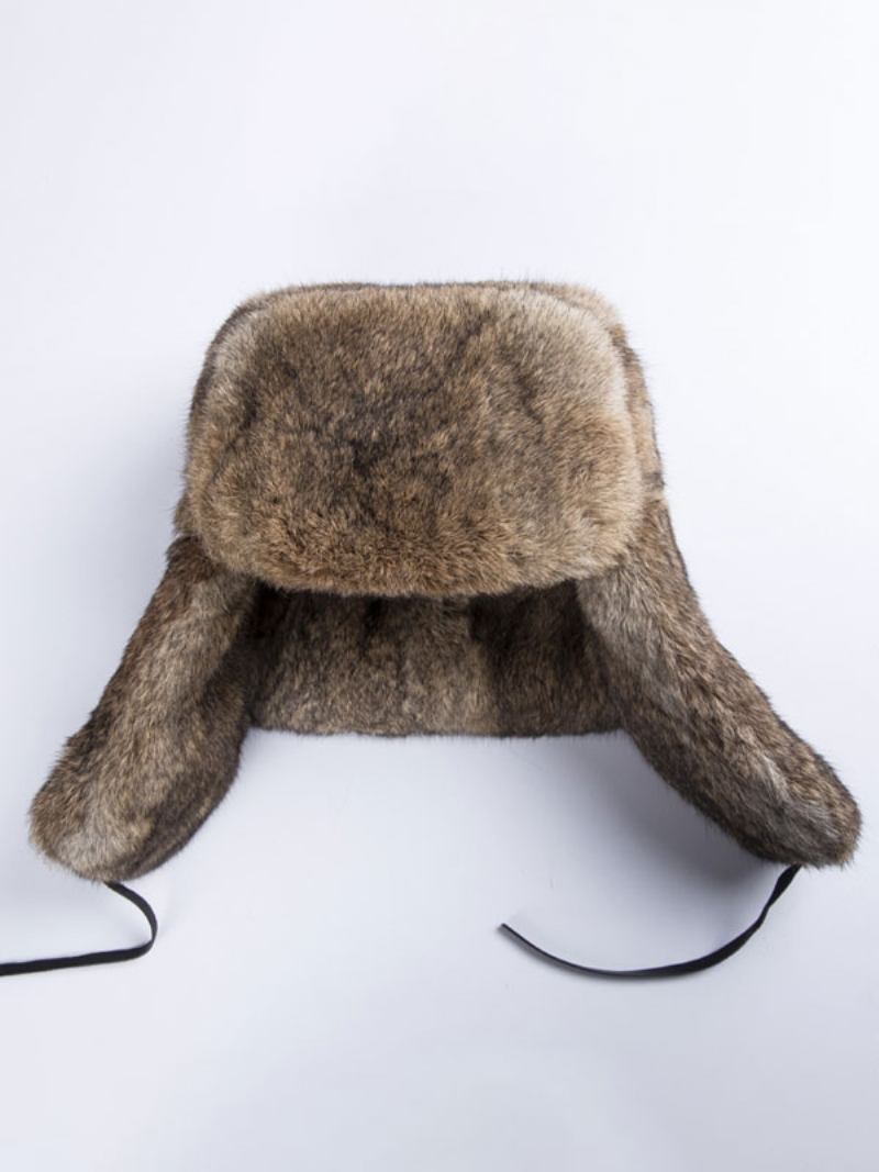 Bonés Para Homens Modernos Pele Sintética Chapéus Quentes Inverno Chapéu Russo Ushanka - Caqui