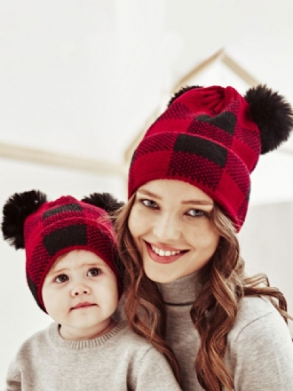 Bonés Para Mulheres Modernas Pom Poms Xadrez Acrílico Inverno Quente Acc