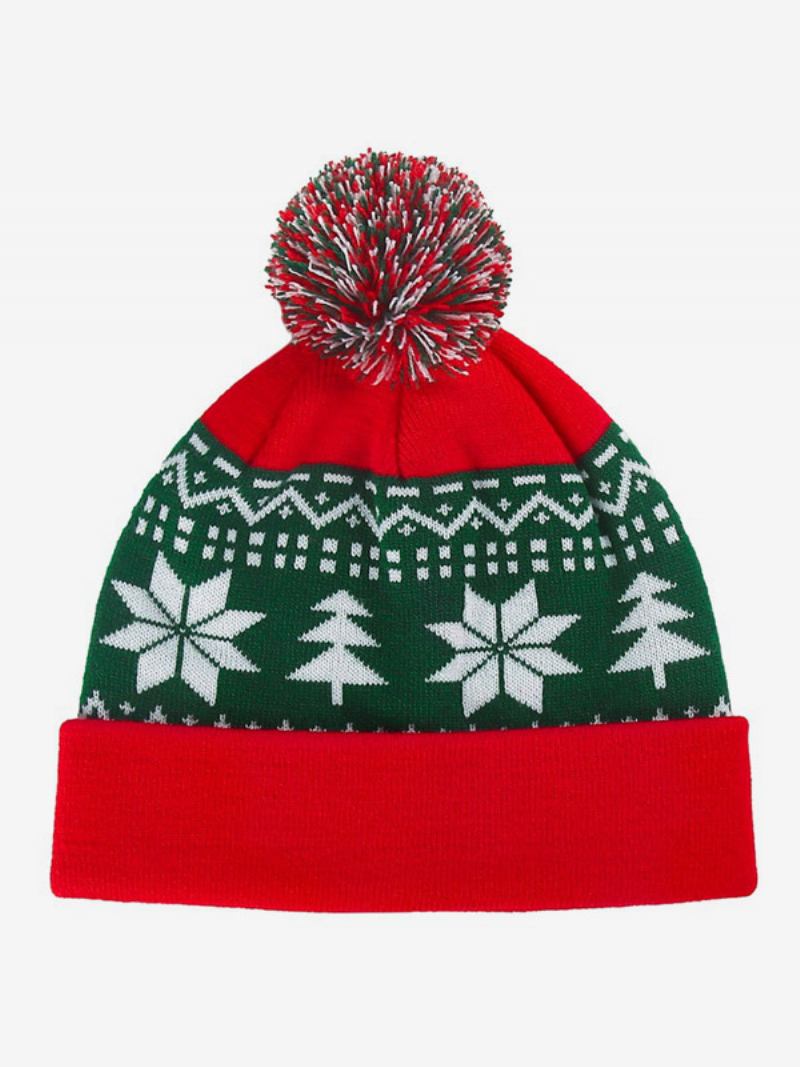 Chapéu Vermelho Pom Poms Natal Padrão Feminino Boné Inverno - Vermelho