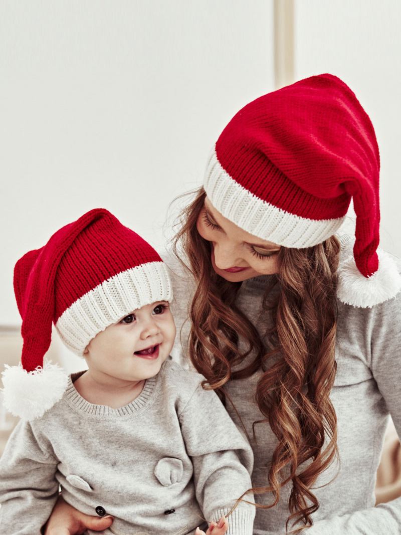 Chapéus Femininos Bonitos Pom Poms Padrão Natal Acrílico Inverno Quente Acc - Vermelho