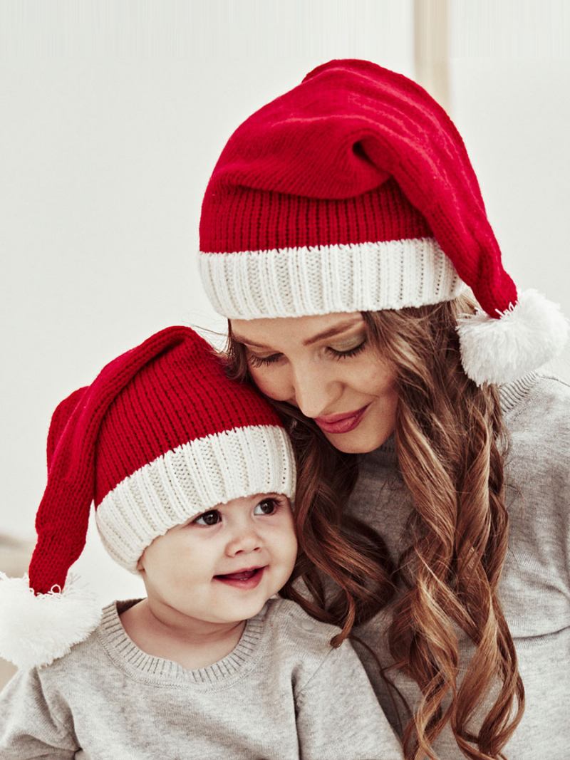 Chapéus Femininos Bonitos Pom Poms Padrão Natal Acrílico Inverno Quente Acc - Vermelho