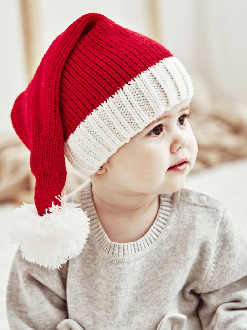 Chapéus Femininos Bonitos Pom Poms Padrão Natal Acrílico Inverno Quente Acc - Vermelho