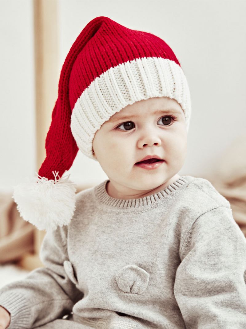 Chapéus Femininos Bonitos Pom Poms Padrão Natal Acrílico Inverno Quente Acc - Vermelho