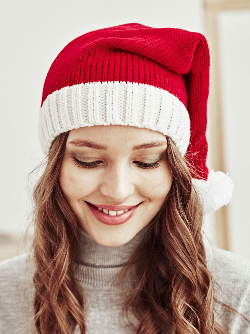 Chapéus Femininos Bonitos Pom Poms Padrão Natal Acrílico Inverno Quente Acc - Vermelho