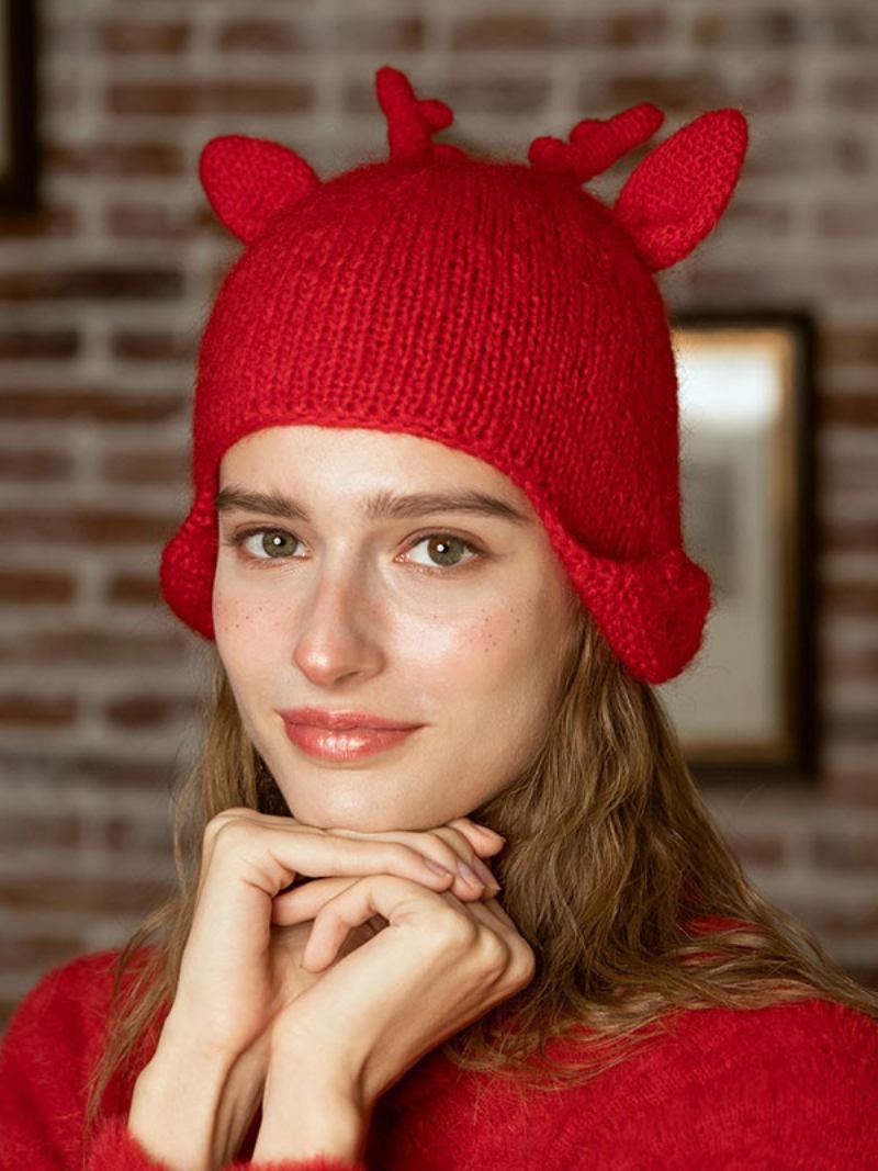 Chapéus Femininos Chiques Malha Com Recortes Designer Quentes Inverno - Vermelho