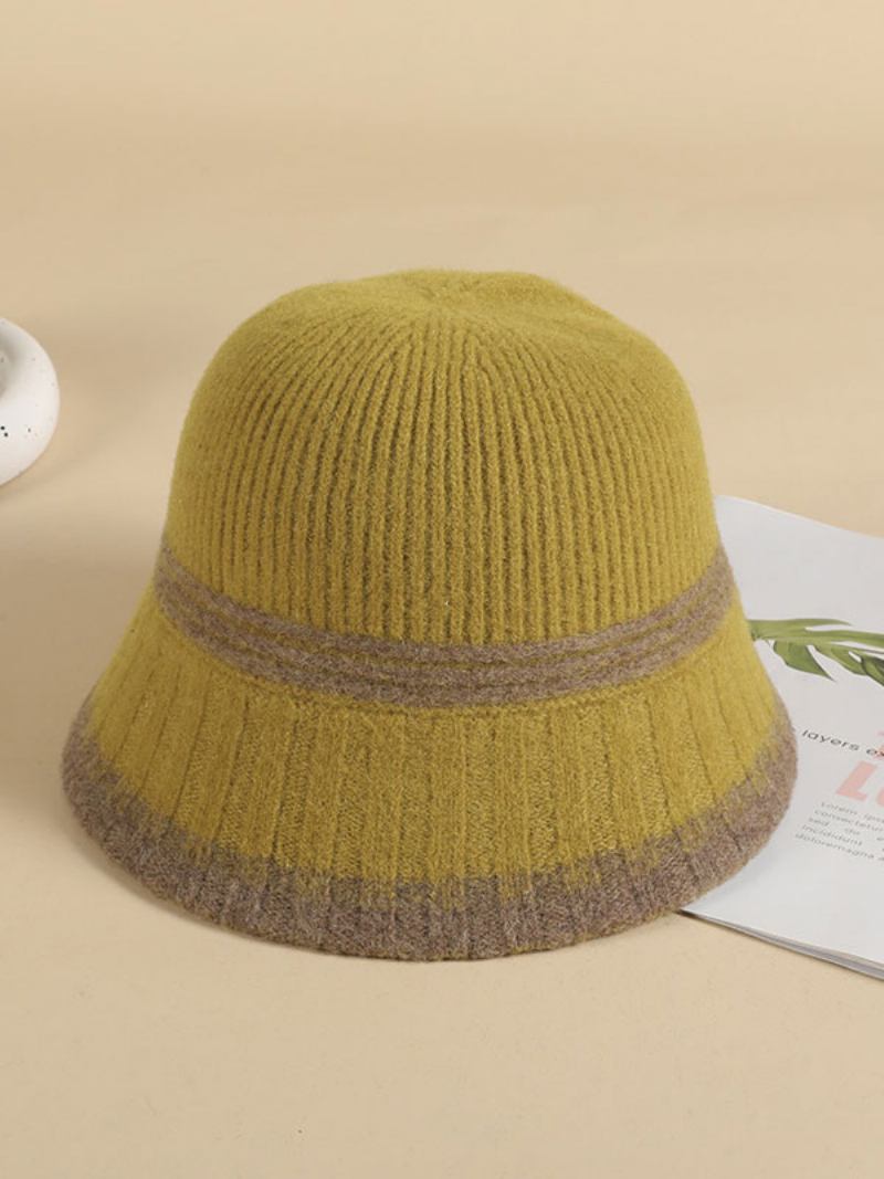 Chapéus Femininos Listrados Modernos Lã Chique Quentes Inverno - Amarelo