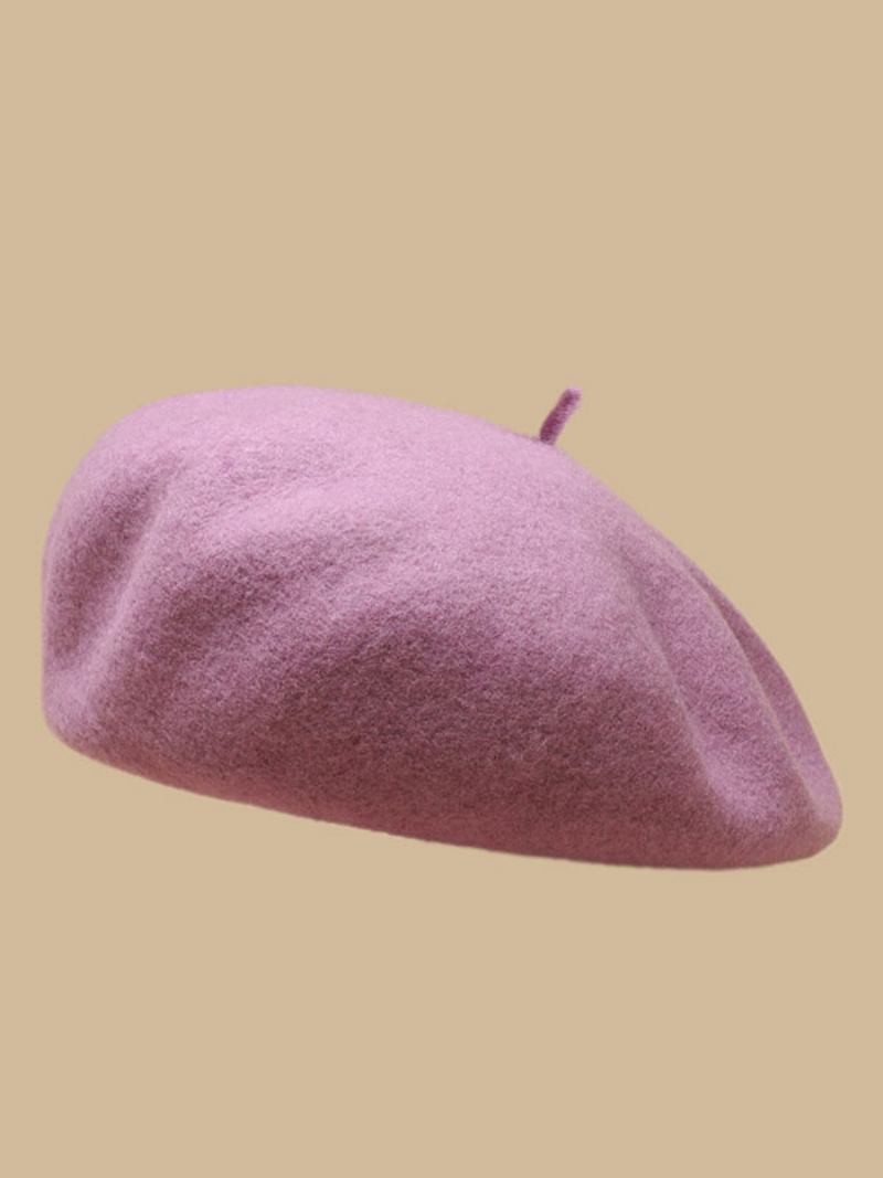 Chapéus Para Mulheres Lindas Lã Inverno Quente Estilo Britânico Boina - Rosa Pérola