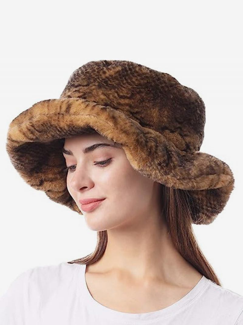 Chapéus Pescador Pele Sintética Para Mulheres Chapéu Casual Diário Inverno - Camelo