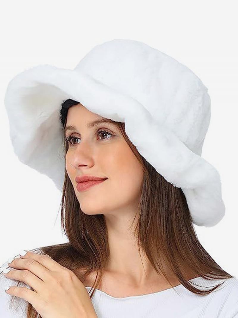 Chapéus Pescador Pele Sintética Para Mulheres Chapéu Casual Diário Inverno - Branco