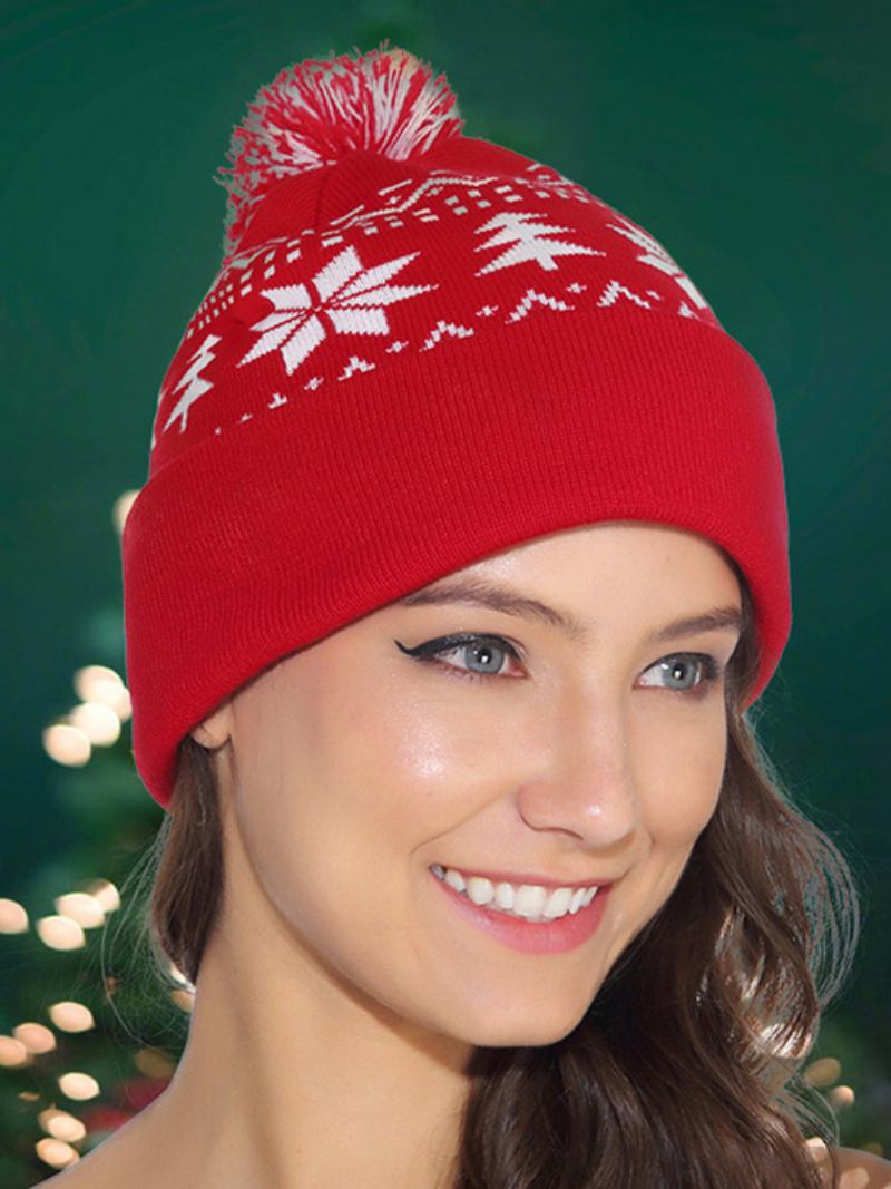 Chapéus Pom Poms Floco Neve Chapéu Feminino Natal Em Vermelho