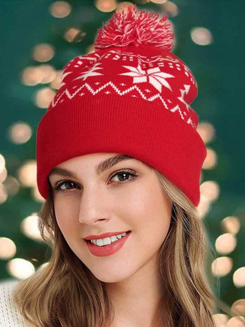 Chapéus Pom Poms Floco Neve Chapéu Feminino Natal Em Vermelho - Vermelho