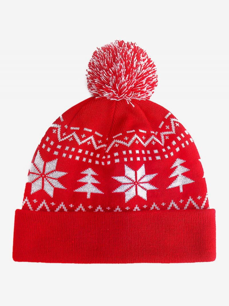 Chapéus Pom Poms Floco Neve Chapéu Feminino Natal Em Vermelho - Vermelho