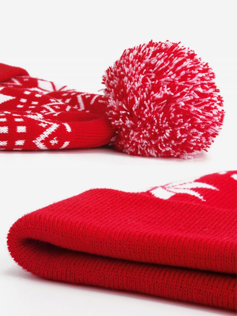 Chapéus Pom Poms Floco Neve Chapéu Feminino Natal Em Vermelho - Vermelho