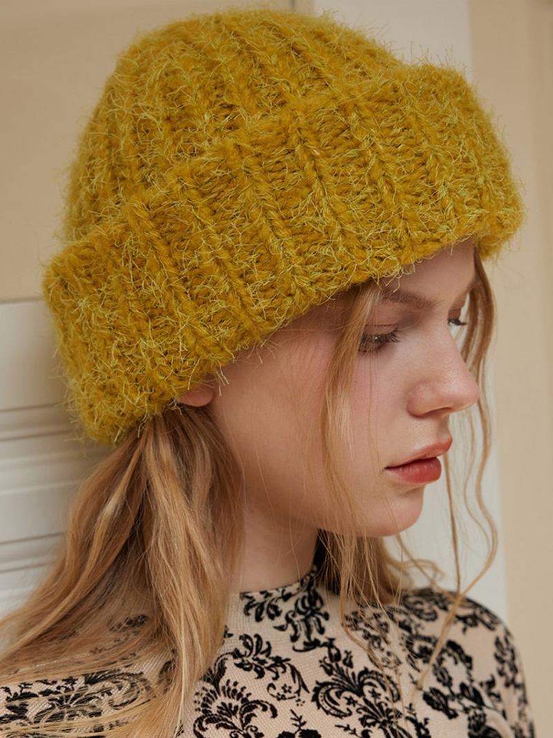 Gorro Mistura Lã Cor Sólida Clássico Chapéu Para Mulheres - Amarelo