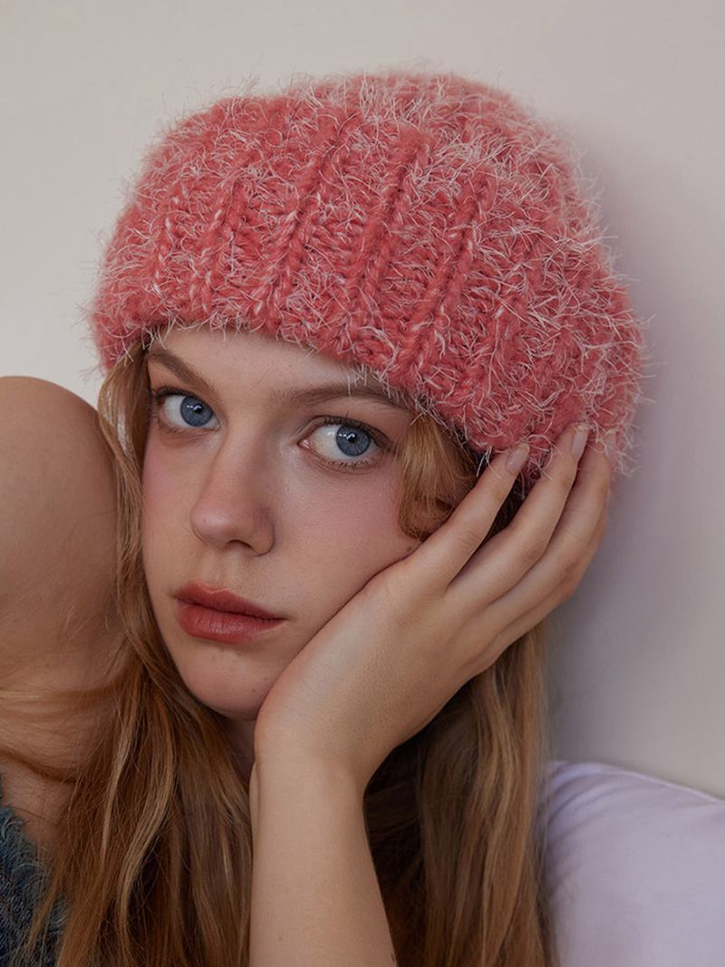 Gorro Mistura Lã Cor Sólida Clássico Chapéu Para Mulheres - Rosa