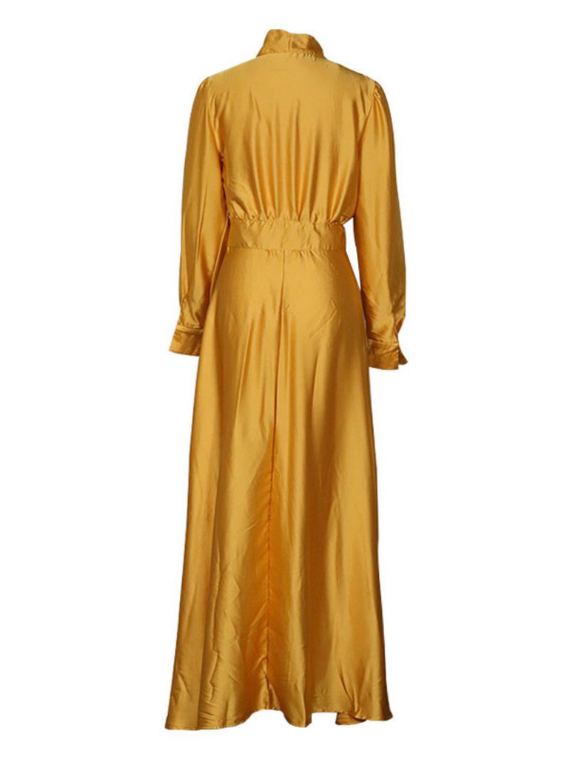 Vestido Longo Feminino Laranja Amarelo Gola Aberta Mangas Compridas Maxi - Laranja