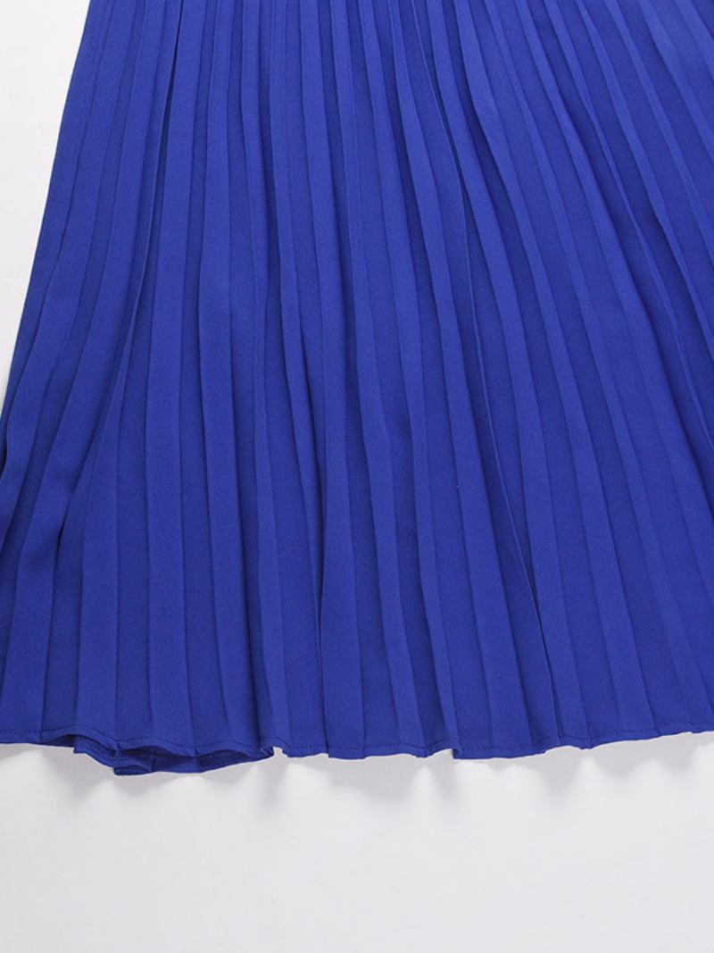 Vestido Maxi Feminino Com Decote Em V Mangas Compridas Longo Camadas - Azul