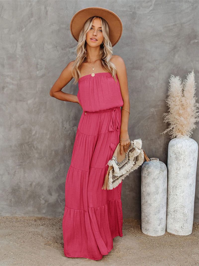 Vestido Maxi Feminino Com Gola Bateau Sem Mangas Até O Chão - Rosa