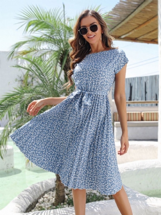 Vestido Feminino Verão Azul Céu Claro Com Estampa Floral Praia