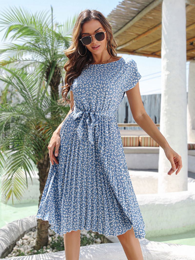 Vestido Feminino Verão Azul Céu Claro Com Estampa Floral Praia -  Azul Céu Claro 