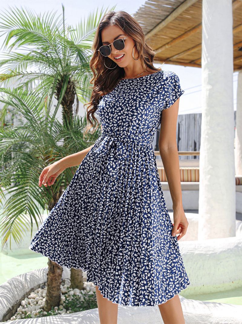 Vestido Feminino Verão Azul Céu Claro Com Estampa Floral Praia -  Azul Profundo