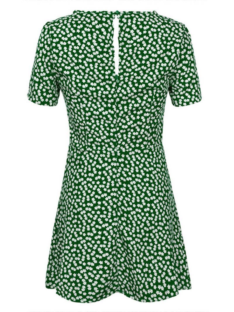 Vestido Feminino Verão Com Decote Em V Ditsy Floral Estampado Curto Praia - Verde