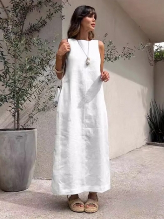 Vestidos Femininos Mudança Branco Gola Joia Frente Dividida Poliéster Tamanho Grande Vestido Túnica Encantador Para Adultos