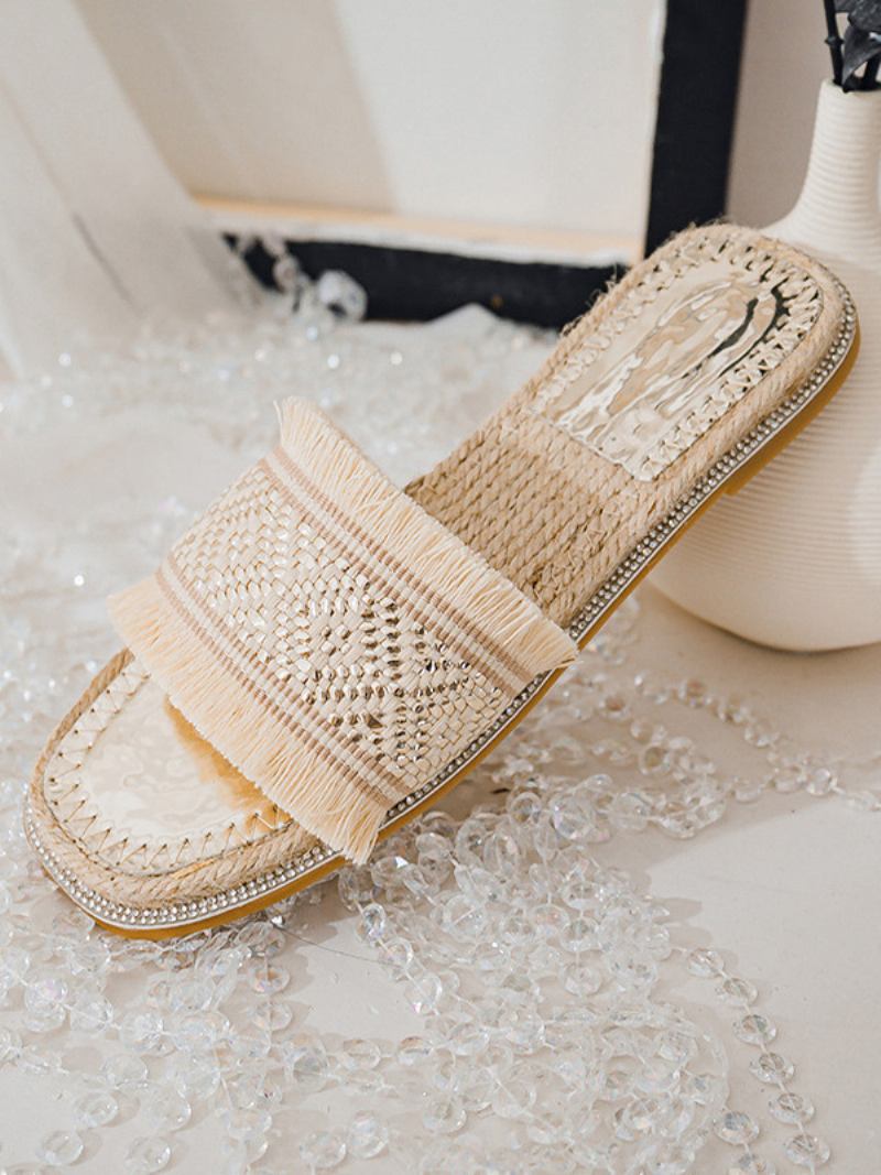 Boho Slide Sandálias Mulheres Chic Fringe Open Toe Sandália Chinelos - Amarelo Claro Claro