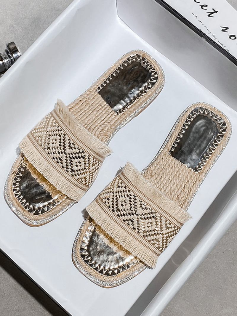 Boho Slide Sandálias Mulheres Chic Fringe Open Toe Sandália Chinelos - Amarelo Claro Claro