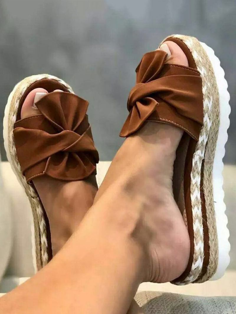 Chinelo Salto Feminino Marrom Aberto Dedo Do Pé Plano Deslizamento Em Terry Superior Mules