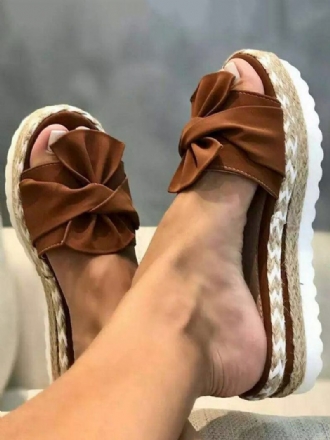 Chinelo Salto Feminino Marrom Aberto Dedo Do Pé Plano Deslizamento Em Terry Superior Mules