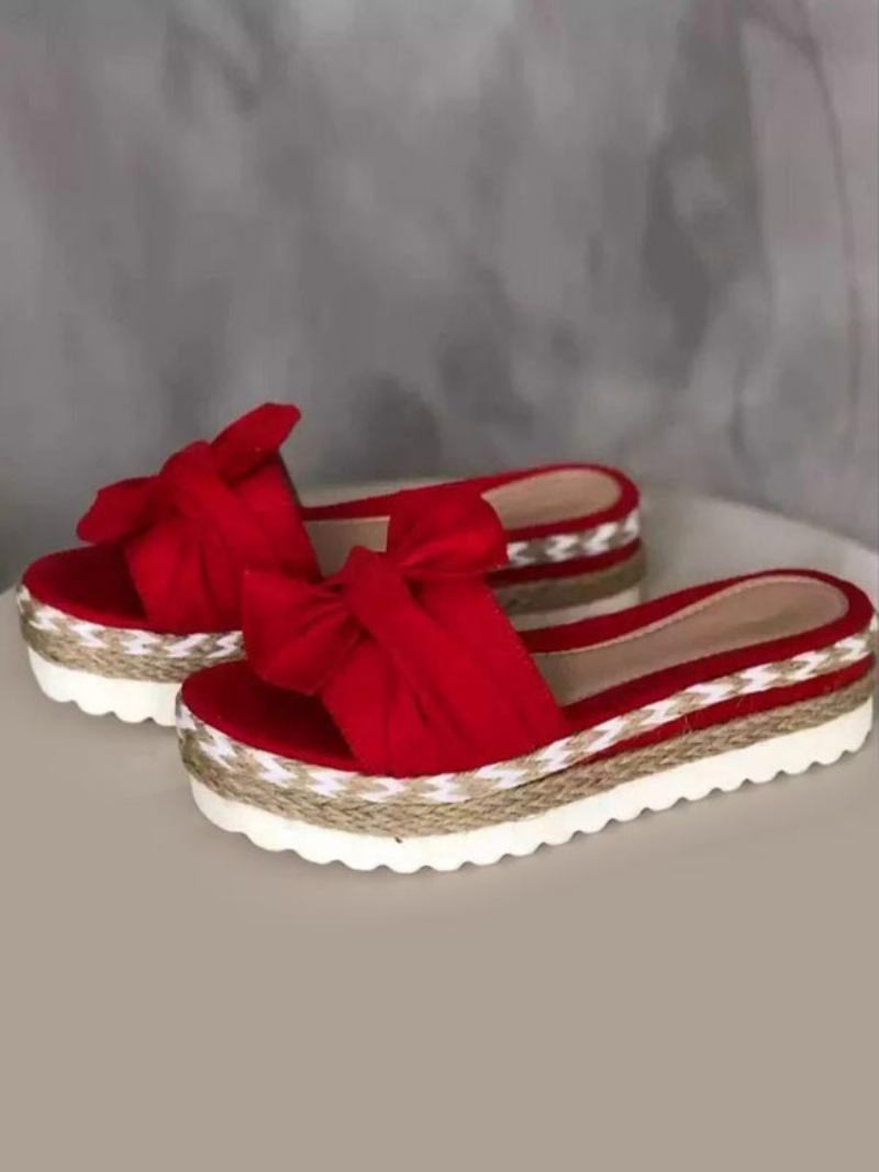 Chinelo Salto Feminino Marrom Aberto Dedo Do Pé Plano Deslizamento Em Terry Superior Mules - Vermelho