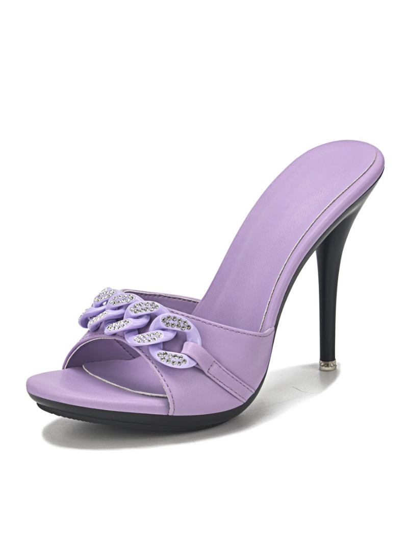 Salto Mule Feminino Com Correntes Strass - Lavanda