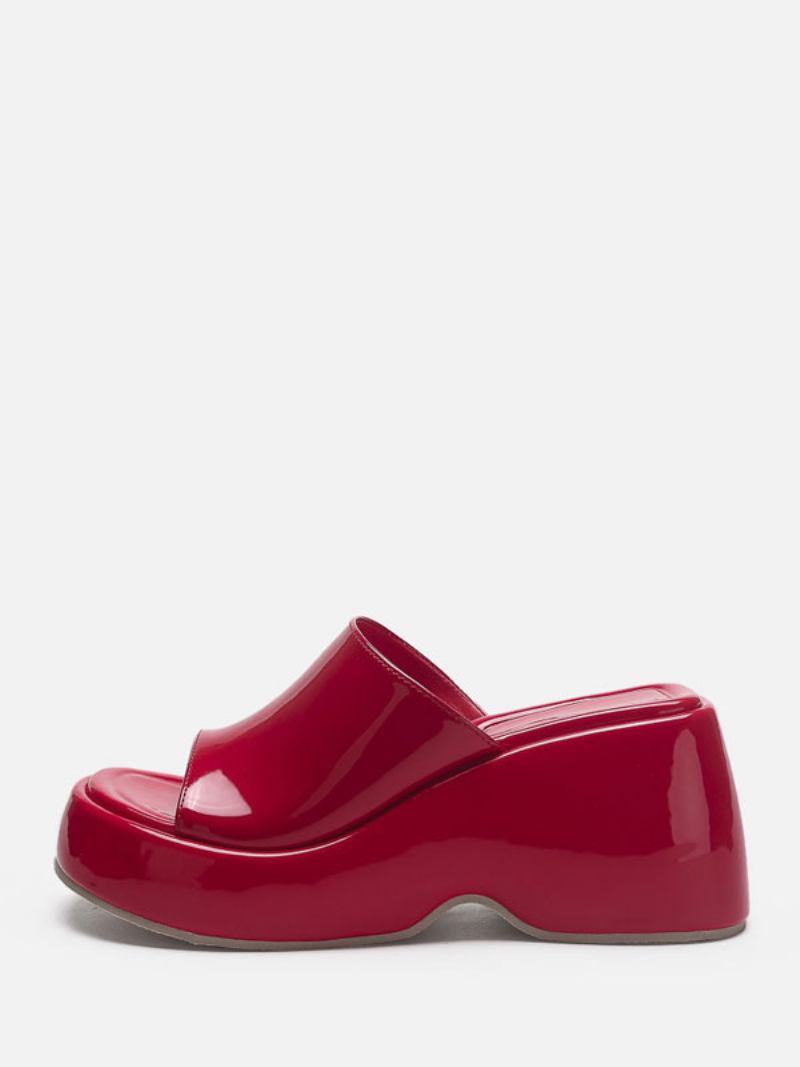 Sandália Feminina Prateada Com Plataforma Metálica E Slip-on Mules - Vermelho