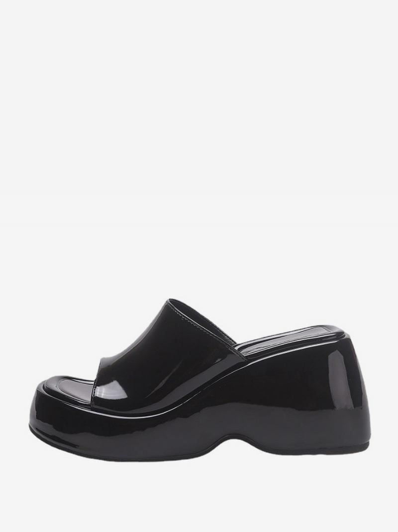 Sandália Feminina Prateada Com Plataforma Metálica E Slip-on Mules - Preto