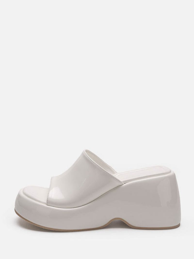 Sandália Feminina Prateada Com Plataforma Metálica E Slip-on Mules - Branco