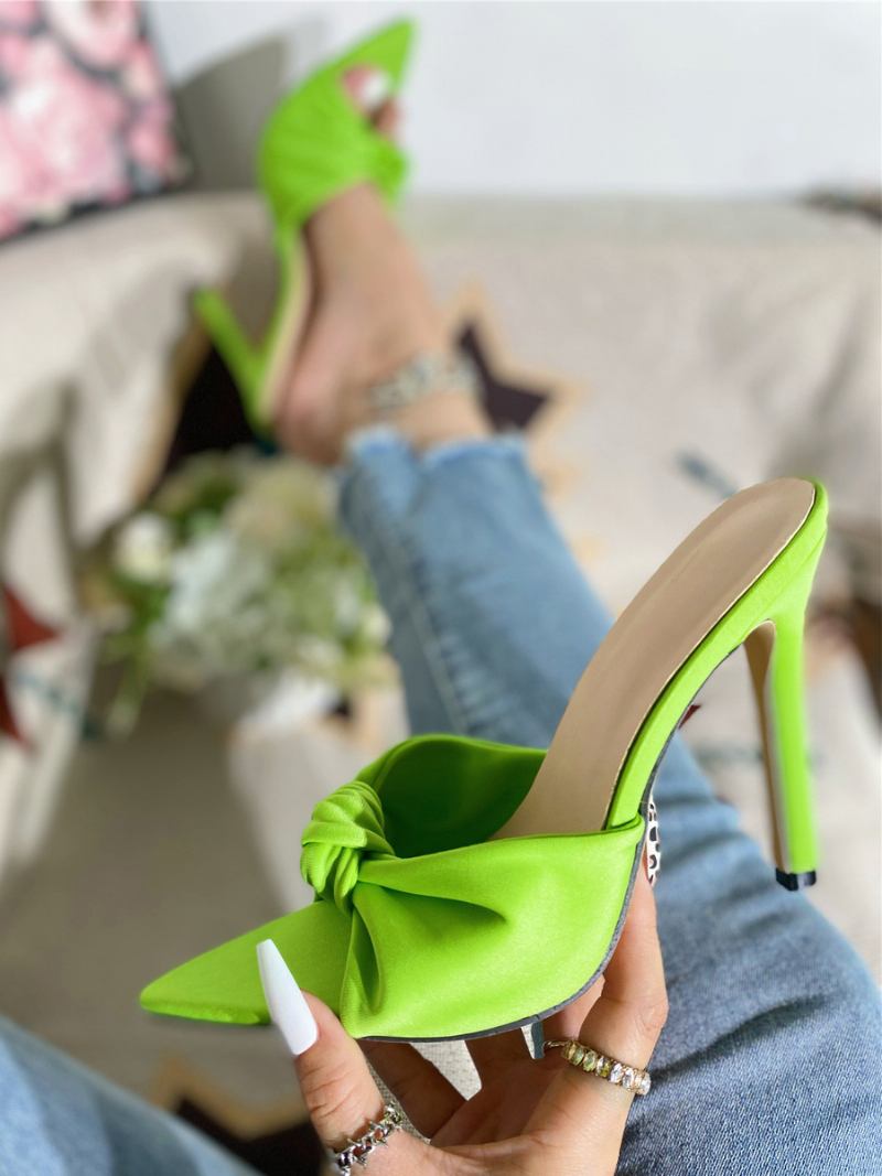 Sandálias Femininas Chiques Plissadas Nobuck Multicolor Peep Toe Salto Agulha Chinelos - Verde