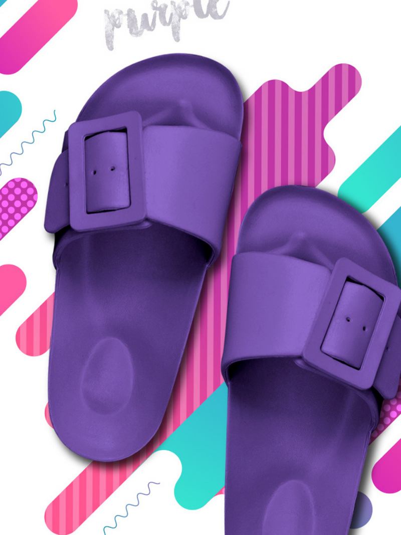 Sandálias Slide Femininas Pretas Casual Botões Sandália Slides - Roxo