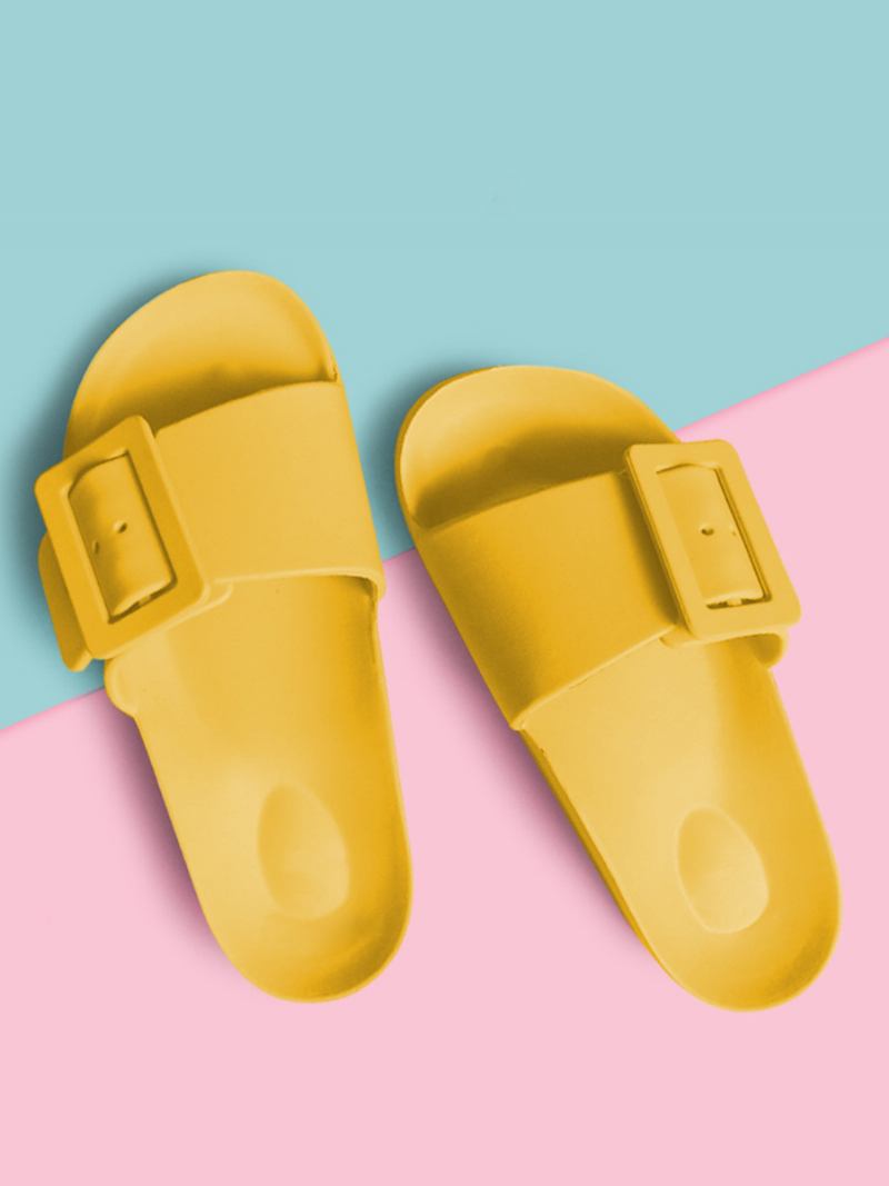 Sandálias Slide Femininas Pretas Casual Botões Sandália Slides - Amarelo