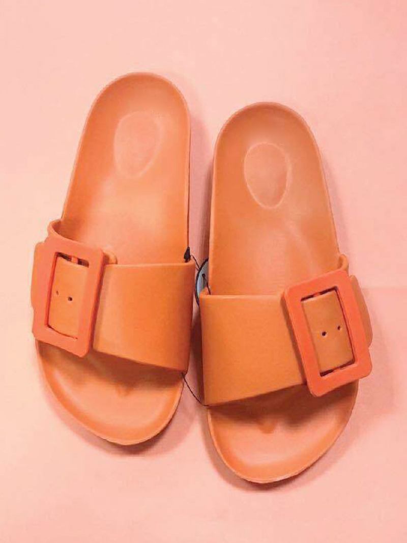 Sandálias Slide Femininas Pretas Casual Botões Sandália Slides - Laranja